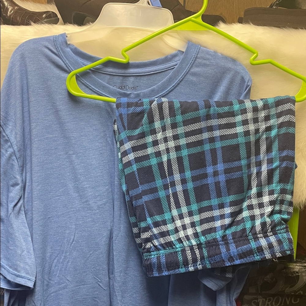 Mens Cuddl Duds Blue Plaid Pajama Set